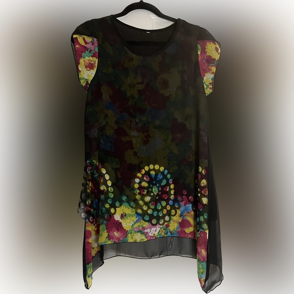 Colorful and black women’s blouse Size XL sleeveless color pattern underneath - Picture 3 of 9